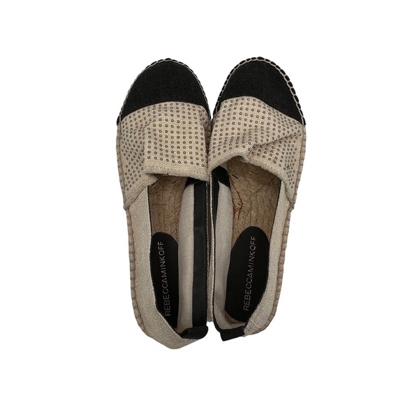Rebecca Minkoff Tan Black Espadrille Studded Cap Toe Flats Size 7 1/2 Women’s - Picture 5 of 10
